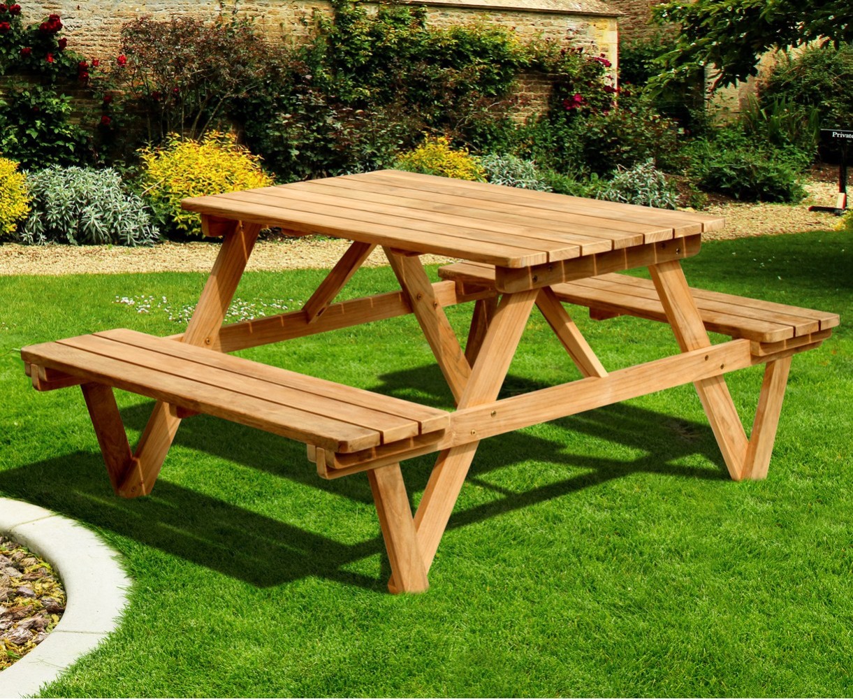 Luxury 4ft Picnic Bench Teak Wooden Pub Table 1 2m   Luxury 4ft Picnic Bench Wooden Pub Bench Teak 1 2m 