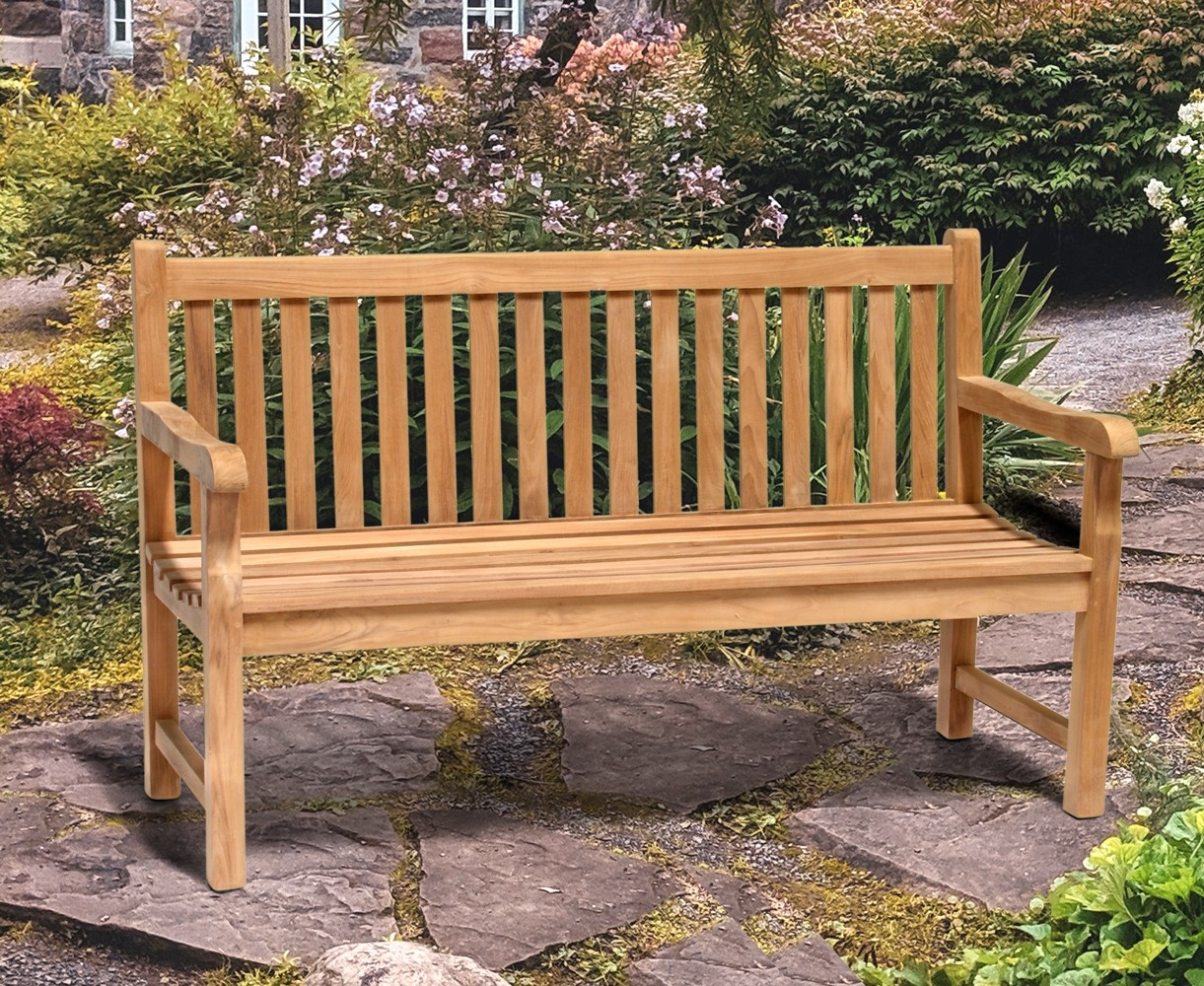 Windsor 3 Seater Teak Garden Bench 5ft Park Bench 15m