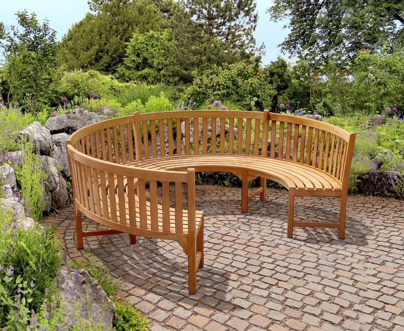 Curved teak outlet bench